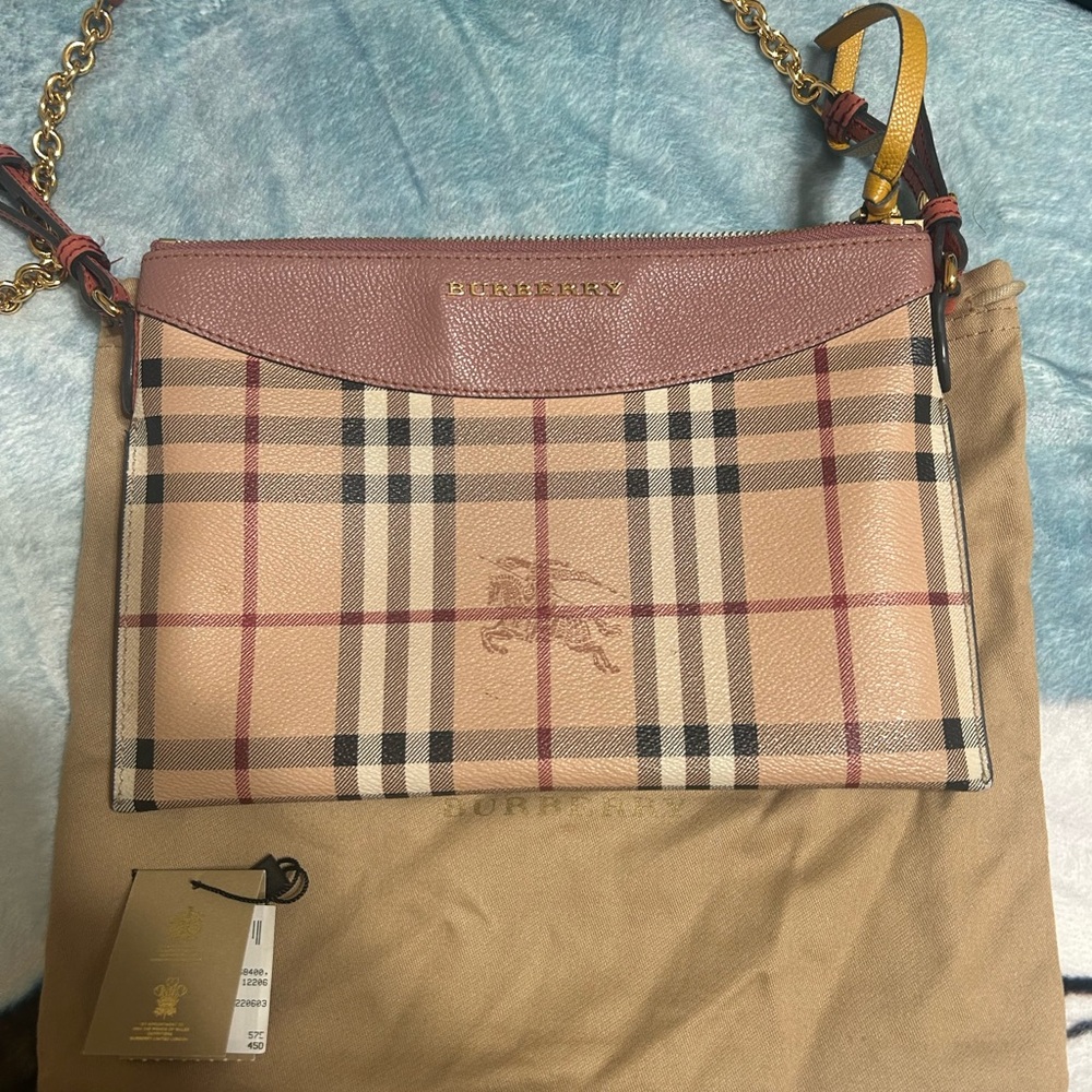 Burberry Check Crossbody Bag with Pink and Tan Accents